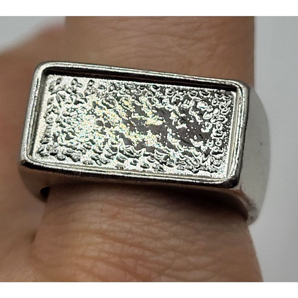 Chunky Vintage Stainless Steel Flat Cabochon Size 9 Ring